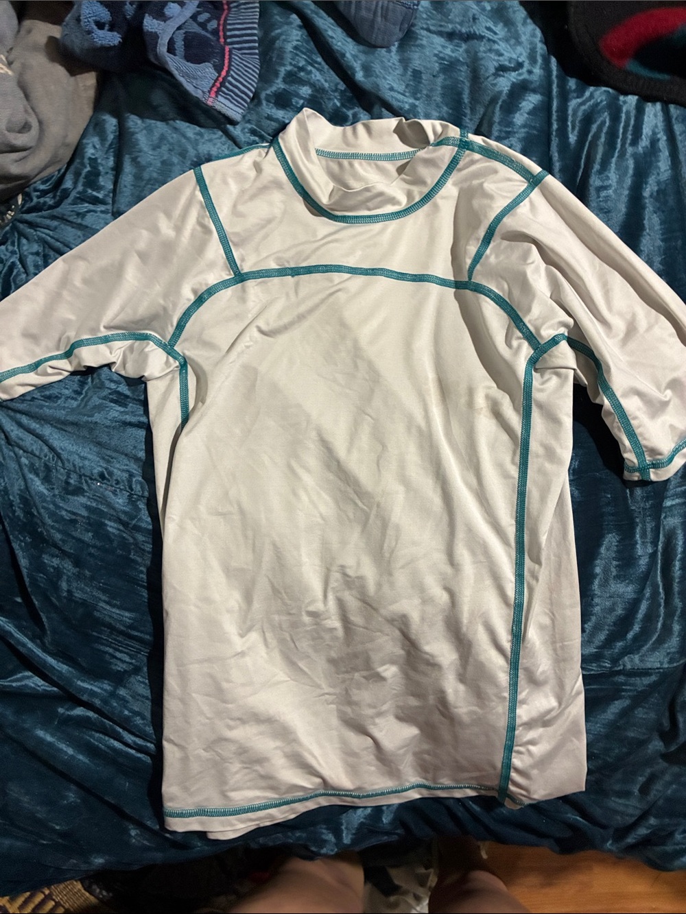 Patagonia boys White Rash Guard with Teal Stitching